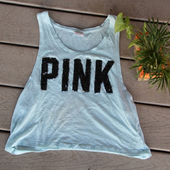 PINK Victoria's Secret Tops - Victoria's Secret Pink Blue Sequin Crop Tank top